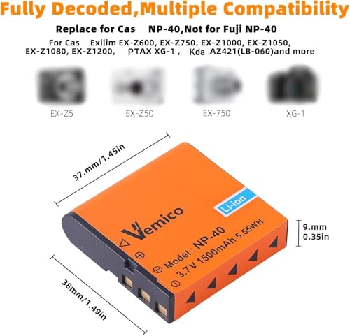 Vemico NP-40 Battery Charger Kits 3 Pack for Camcorders
| 1500mAh Camcorder Batteries for Video Camera Camcorders
| Dua