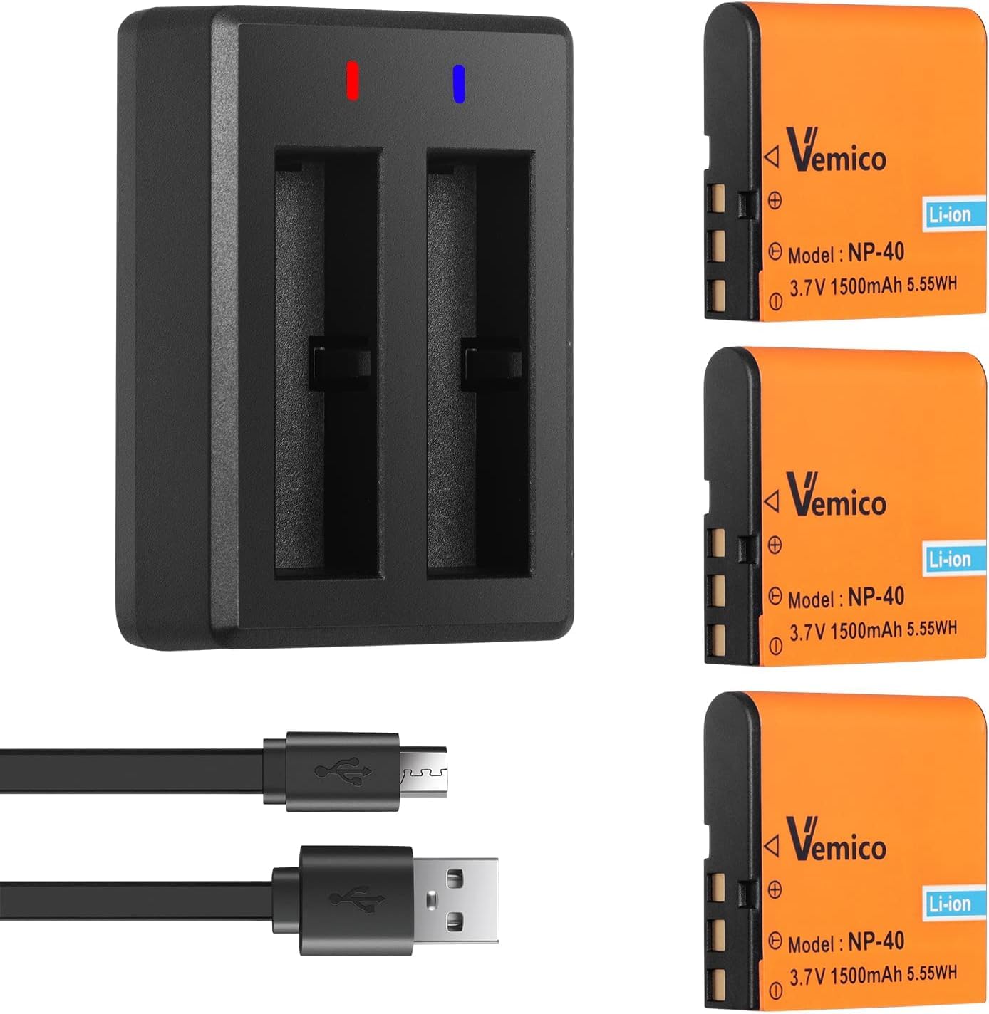 Vemico NP-40 Battery Charger Kits 3 Pack for Camcorders
| 1500mAh Camcorder Batteries for Video Camera Camcorders
| Dua